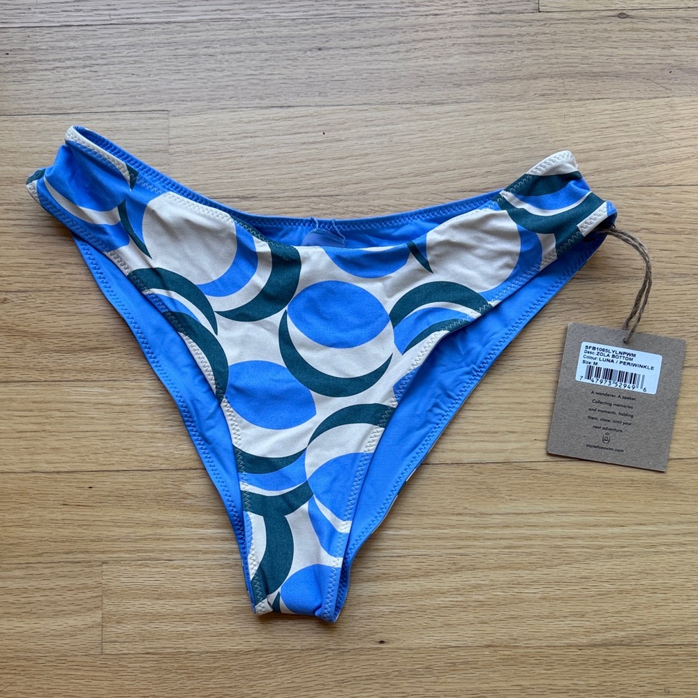 Stone Fox Swim Blue and Cream Bikini Bottom Zola